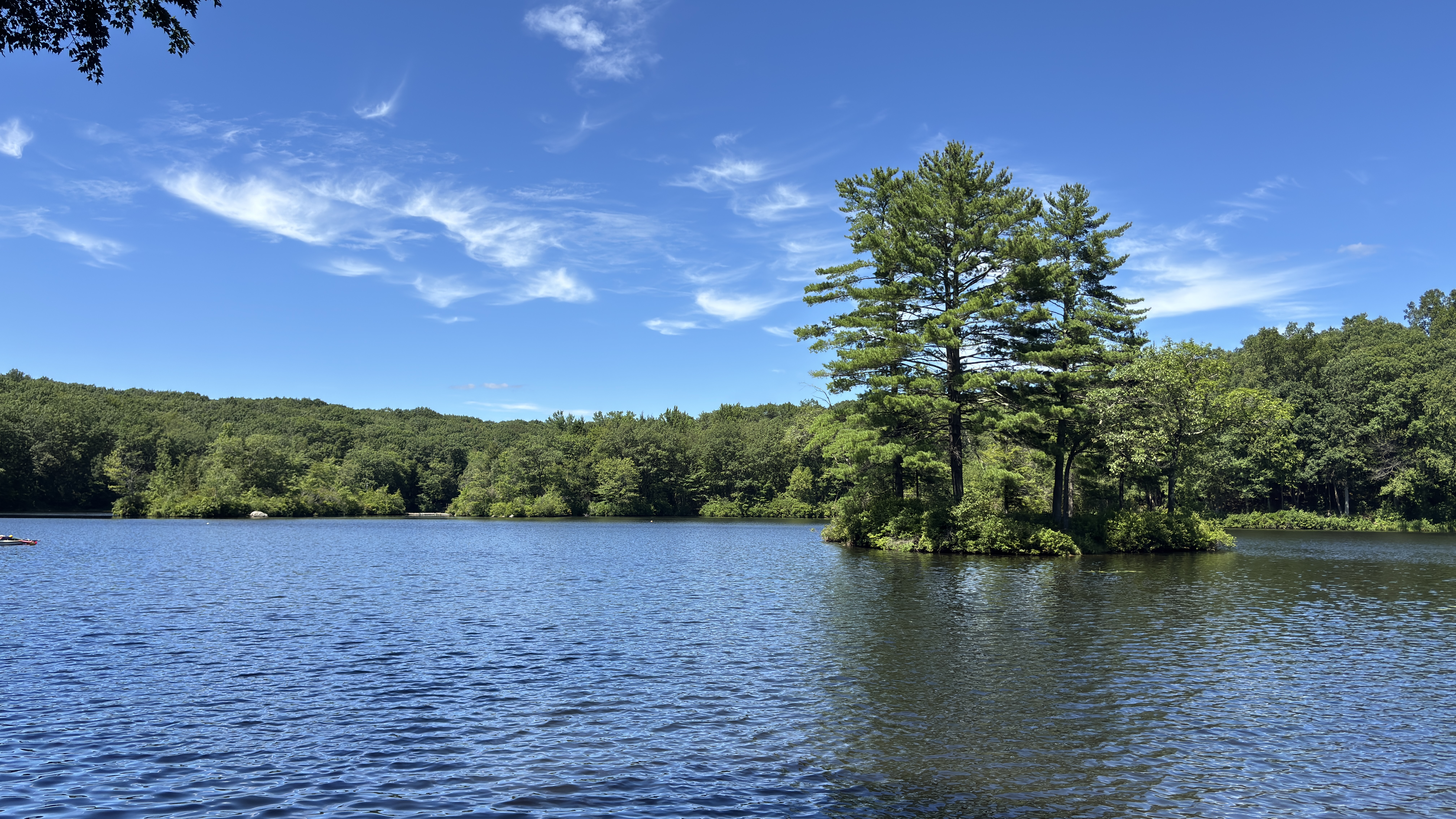 An image of Lake Kenosha and First Island at Mattatuck Scout Reservation